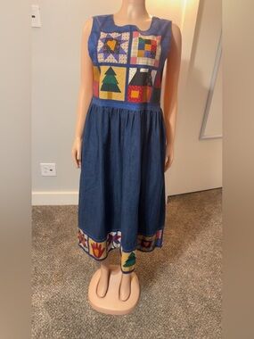 Womens Patchwork Detail Sleeveless Asymmetrical Denim Dress - Blue